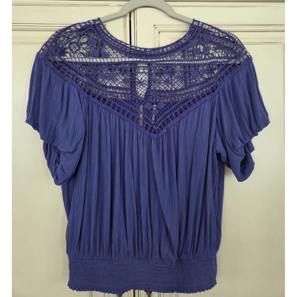 Free People Short Sleeve Top Crochet Sz Xs Bluish‎ Purple